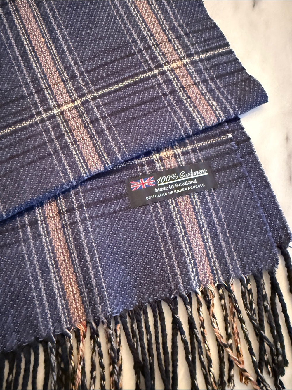 100% Cashmere Navy Plaid Scarf - Made in Scotland